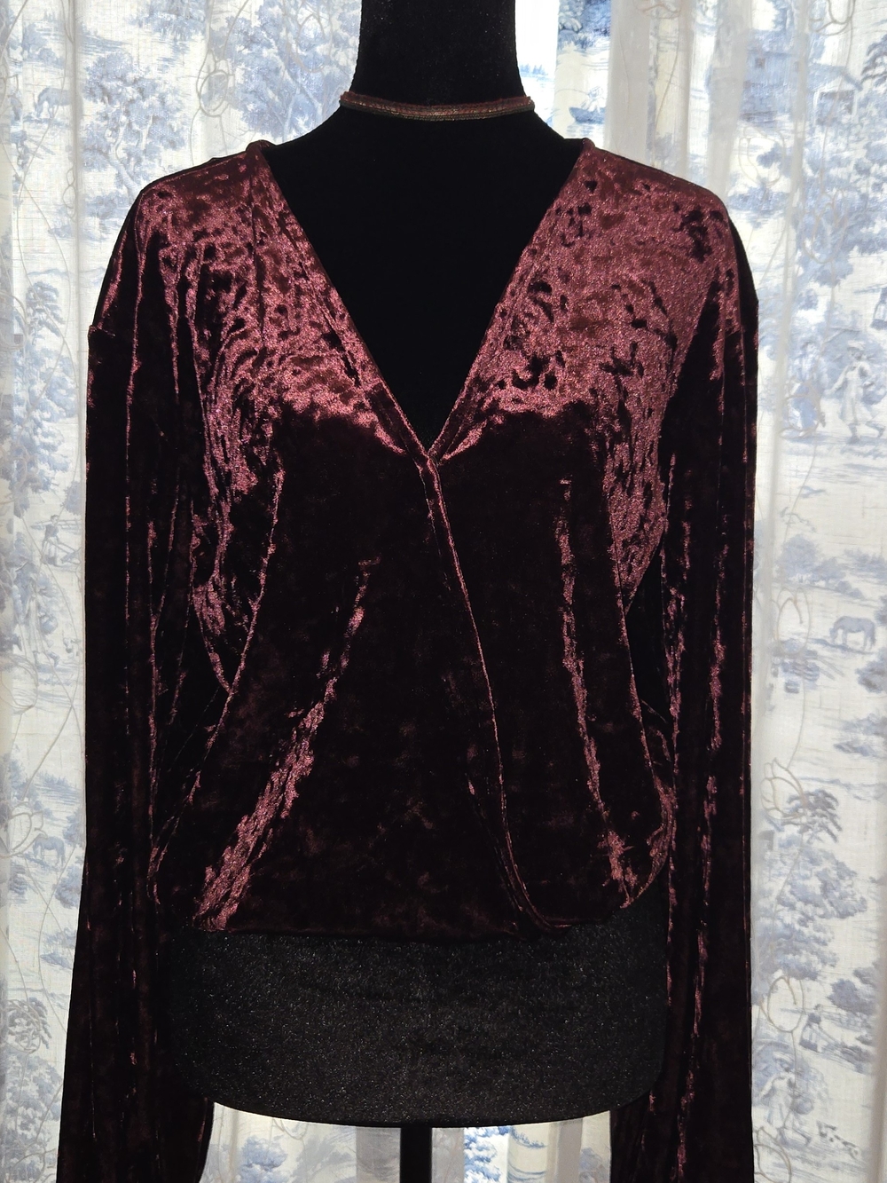 Velvet Wrangler Retro Long-Sleeve Top - Burgundy